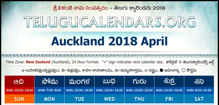 Telugu Calendar 2018 April