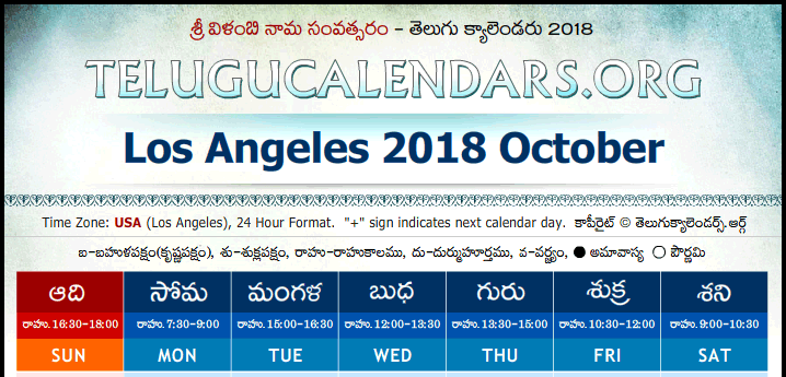 Telugu Calendar 2018 October