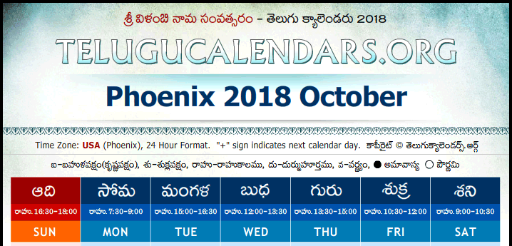 Telugu Calendar 2018 October