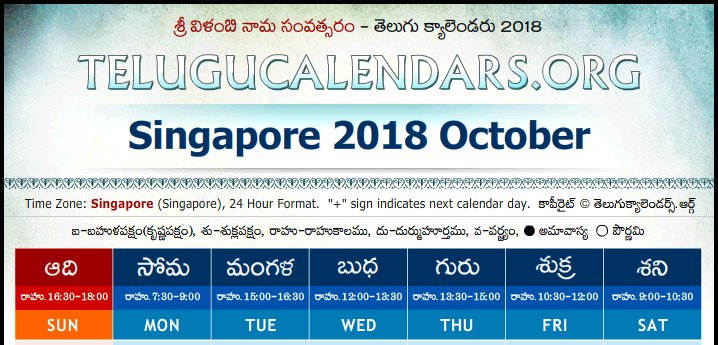 Telugu Calendar 2018 October