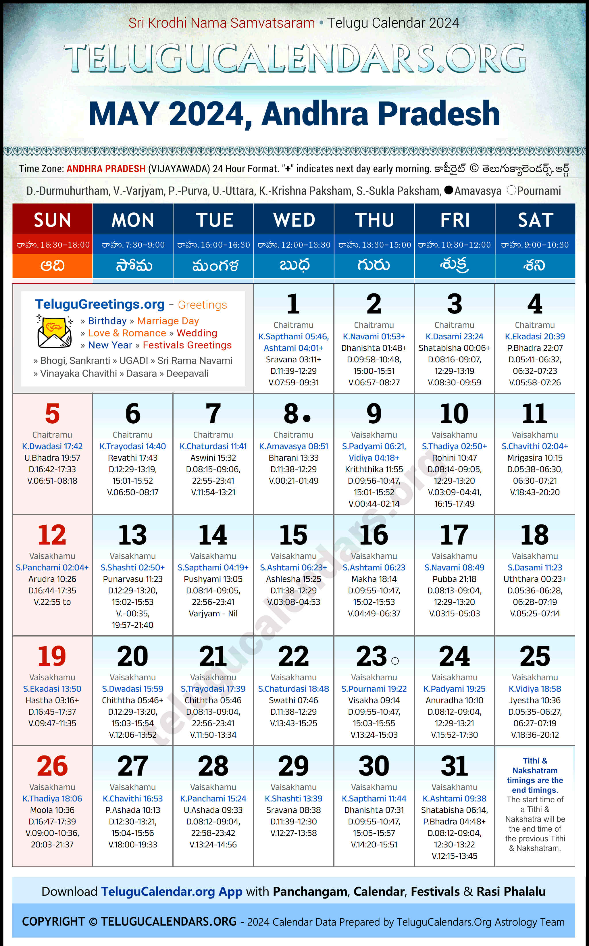 Andhra Pradesh 2025 May Telugu Calendar Festivals & Holidays in English